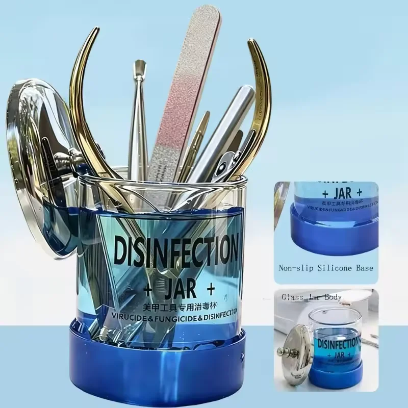 200ml Nail Art Disinfection Cup Portable Transparent Manicure Tool Sterilizer with Lid for Salon Home College Training