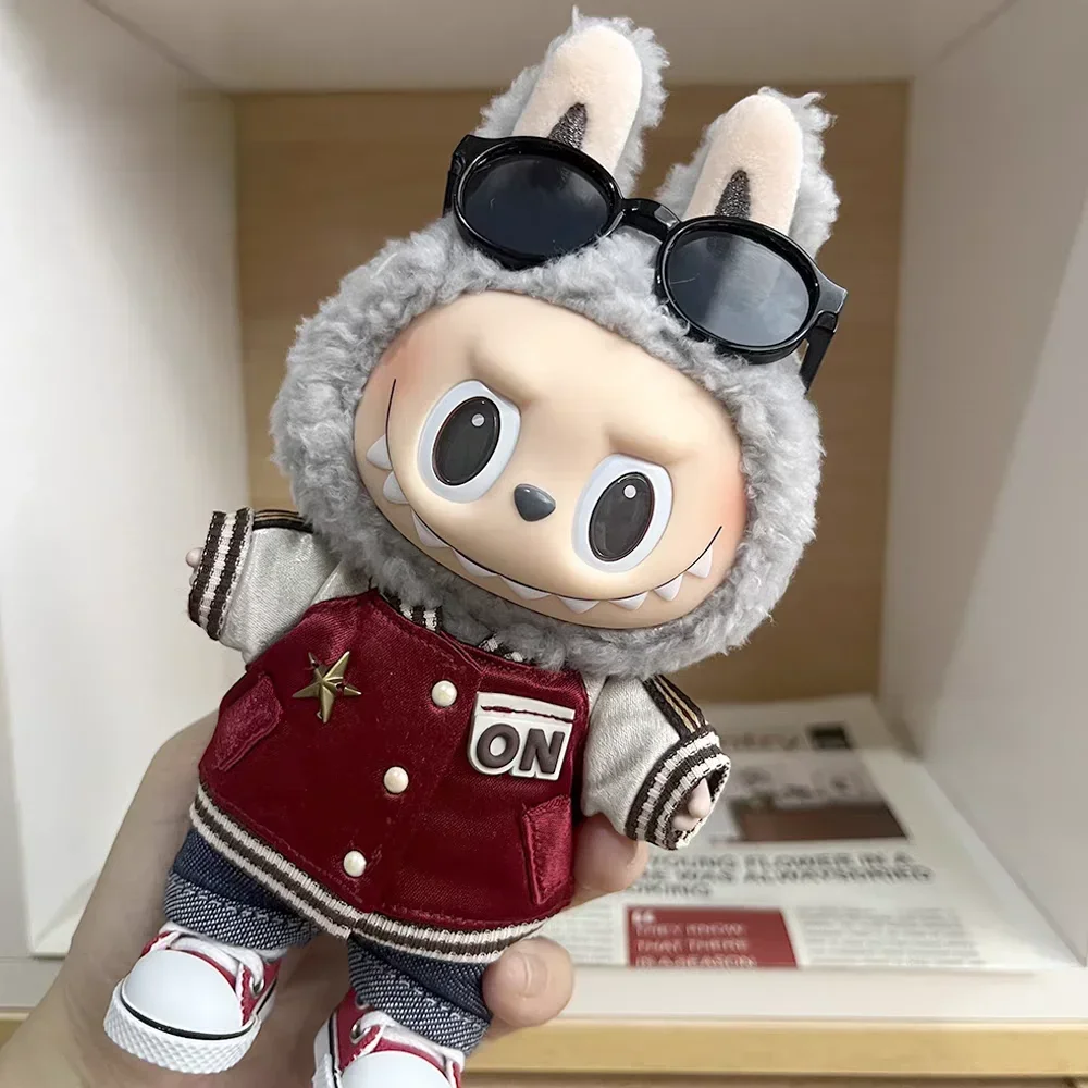 For 15cm Labubu Sporty Outfit Clothes Deep Red Baseball Uniform & Matching Cap Labubu Ropa Doll Accessories