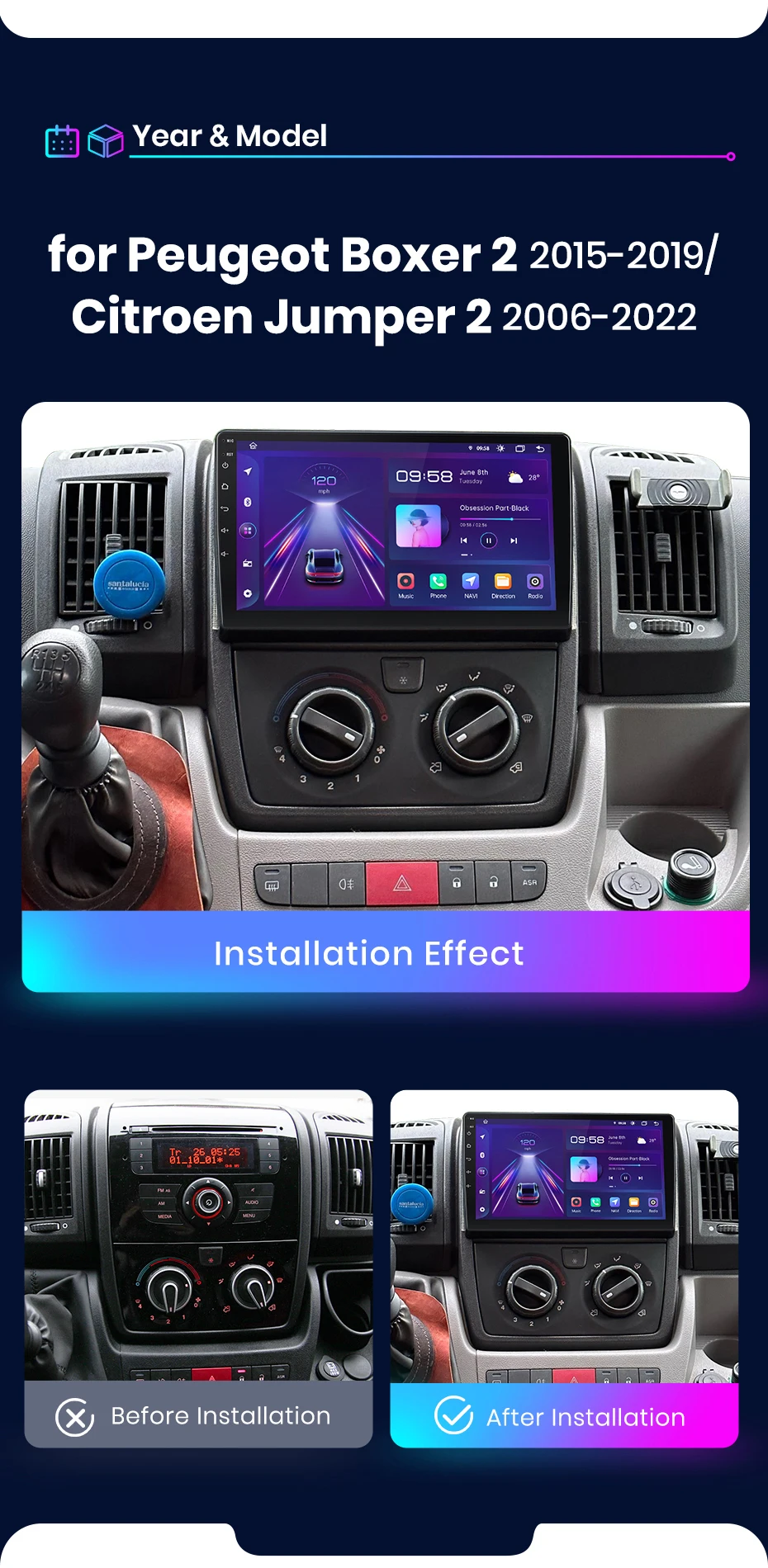 Junsun Kabelloses CarPlay Android Auto Autoradio für Fiat Ducato Peugeot Boxer 2 Citroen Jumper 2 2006 - 2023 2 DIN Multimedia-Stereoanlage mit Eingebautem Kühlventilator GPS-Navigation SWC Bluetooth FM RDS DSP IPS-Bildschirm Auto-Intelligentes System 4G WiFi 8-Kern-Prozessor – Detail 4