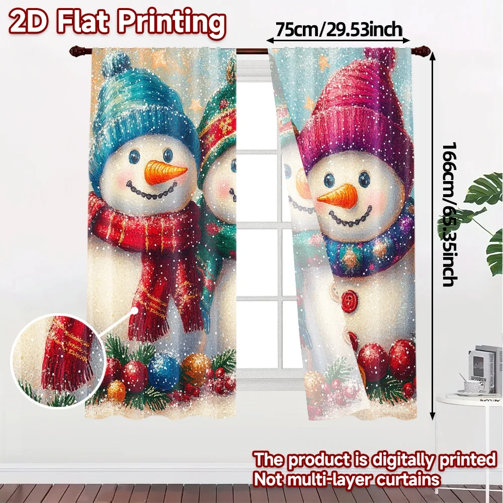 2pcs,Curtains Cute Snowman Christmas Festive Chic Curtains&Drapes Versatile 100% Polyester Curtains Decorations Perfect for