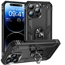 Metal Ring Kickstand Armor Shockproof Case For iPhone 15 14 12 11 13 X Xs Max Pro XR SE 7 8 6 Plus TPU Holder Cover Coque