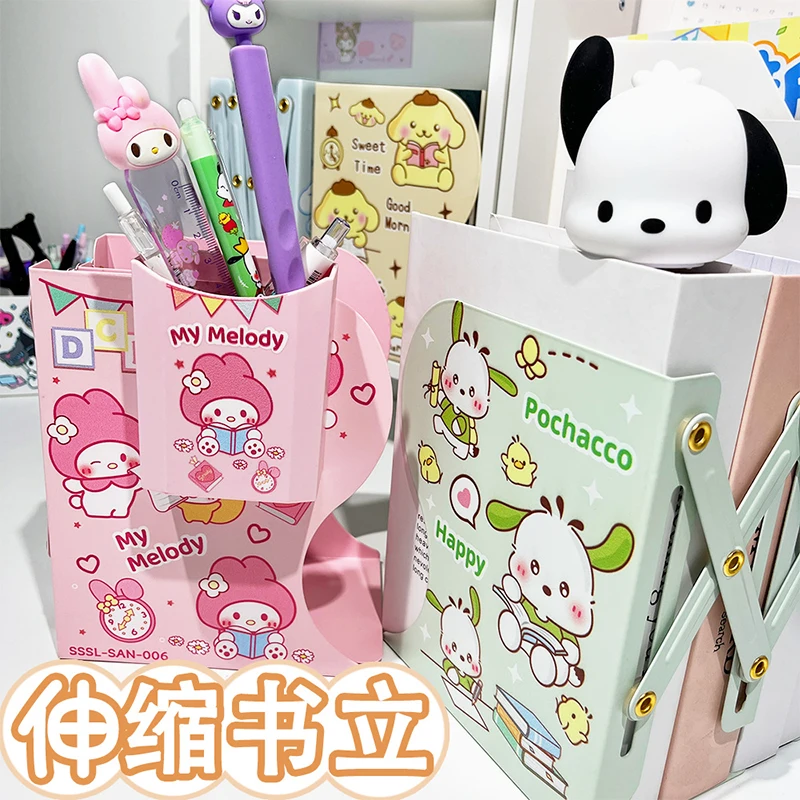 Cinnamoroll Student Desktop Storage Retractable Bookstand Kuromi My Melody Pochacco Partition Folding Book Shelf Gift for Kids