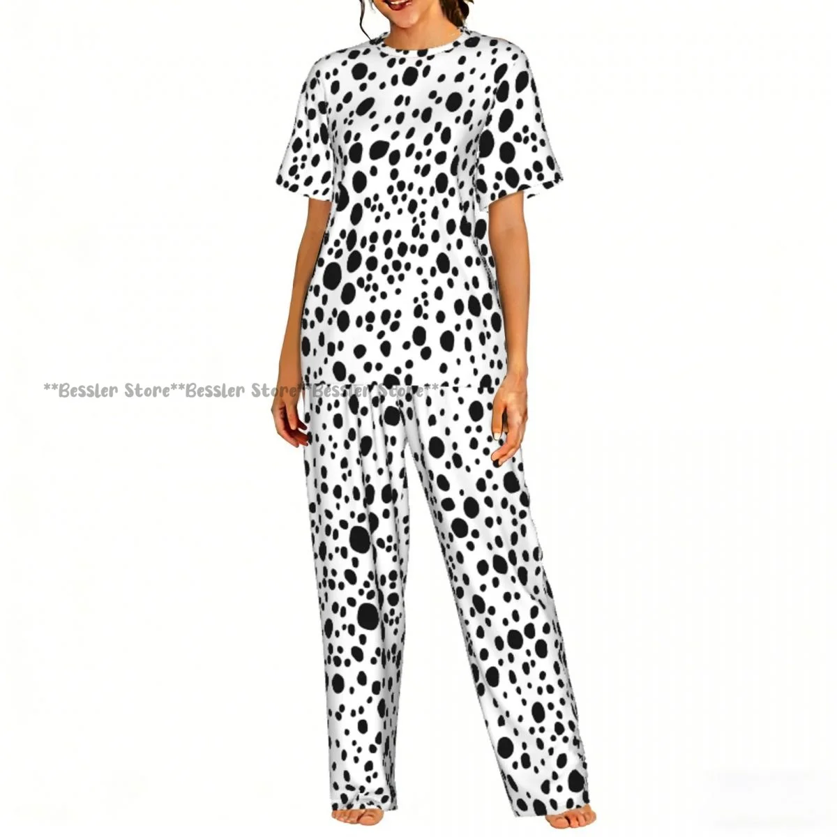 

Women Pajama Sets Lounge Sleepwear Abstract Dalmatian Pattern Short Sleeve Nightwear