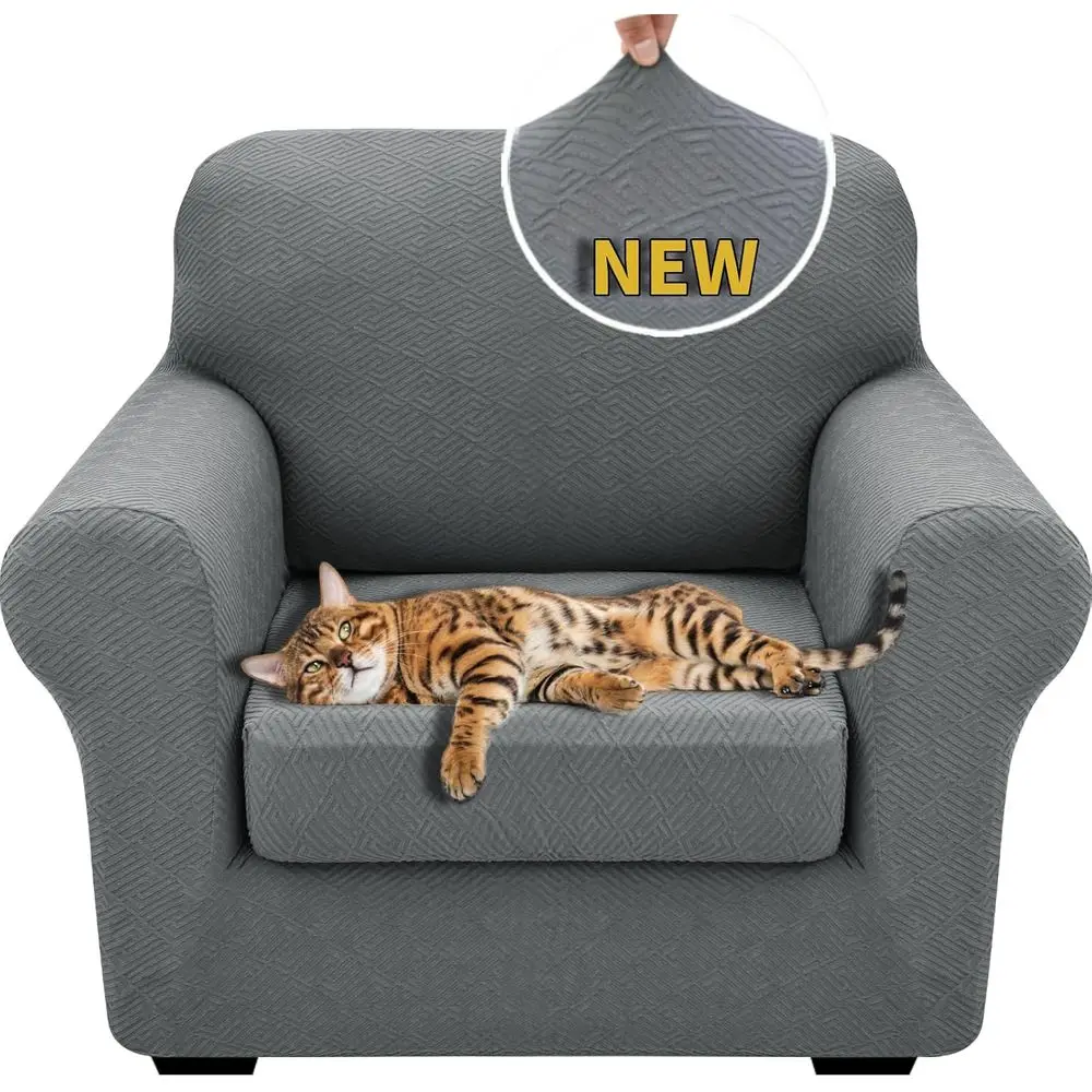 Super Stretch 2-Piece Chair Cover with Arms, Pet-Friendly Slipcover for Living Room Armchairs, Light Gray, 31-46