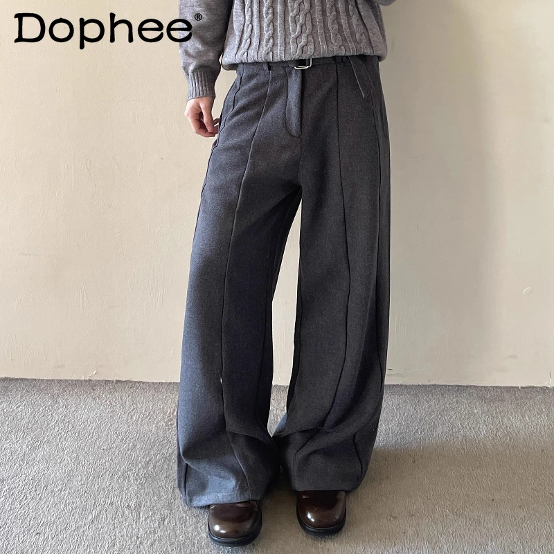 

Men Women 2025 Autumn Winter New Straight-Leg Suit Pants Comfort Loose Solid Color Long Pants Simple Handsome Zipper Trousers