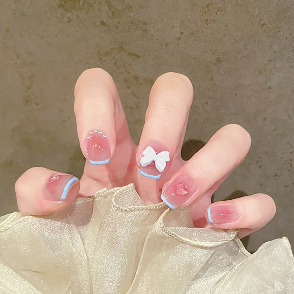 Naked Strip Medium Length Ballet Nail Nude French Gradient Fake Nail Fashionable And Simple Temperament Waterproof Fake Nails