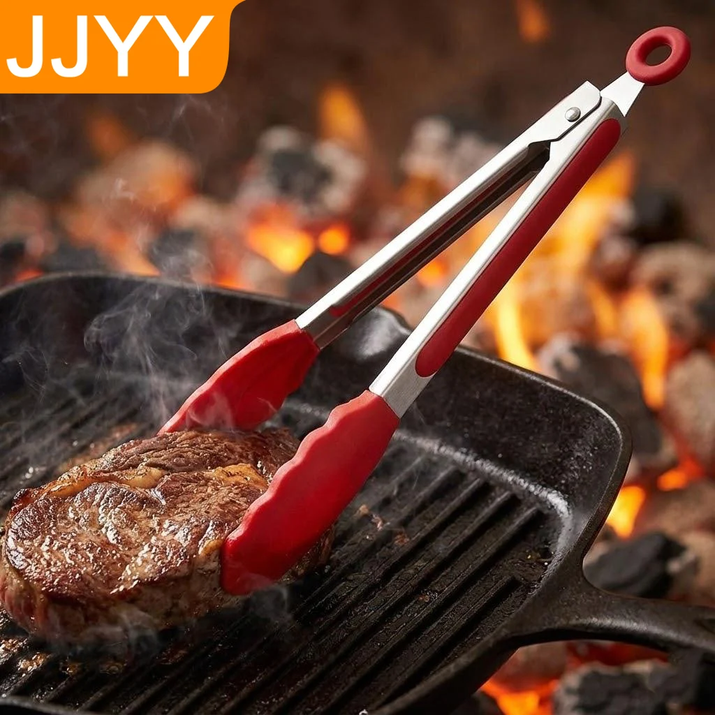 

Зажим для еды из нержавеющей стали с силиконовым покрытием, устойчивый к высоким температурам, не прилипающий, для барбекю, специальный зажим для стейков