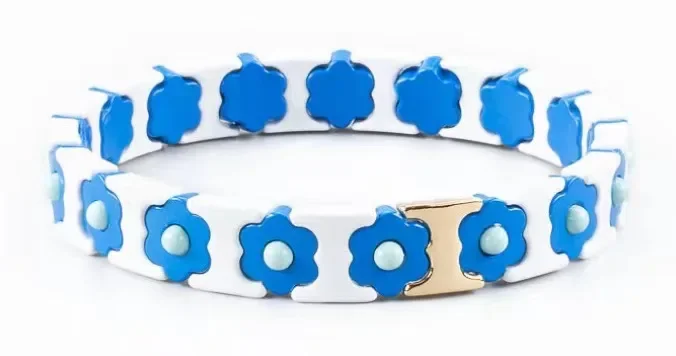 Fashionable Blue and White Porcelain Enamel Bracelet Tile Bracelet Bohemian Stackable Stretch Bracelets for Women Jewelry Gifts