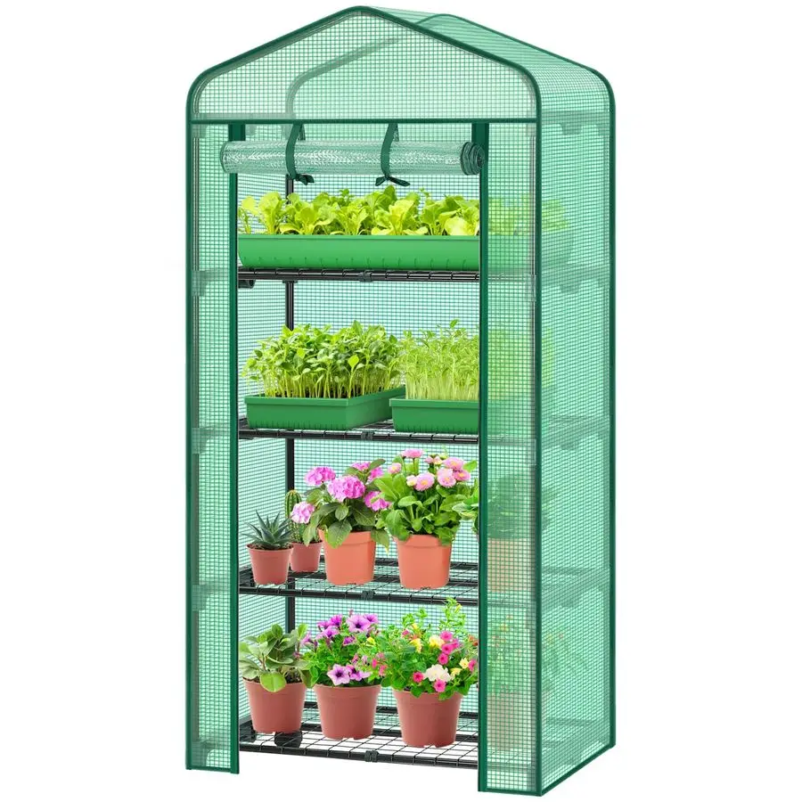 

Mini Greenhouse for Indoor Outdoor, Small Plastic Plant Green House 4Tier Rack Stand Portable Greenhouses with Durable PE Cover
