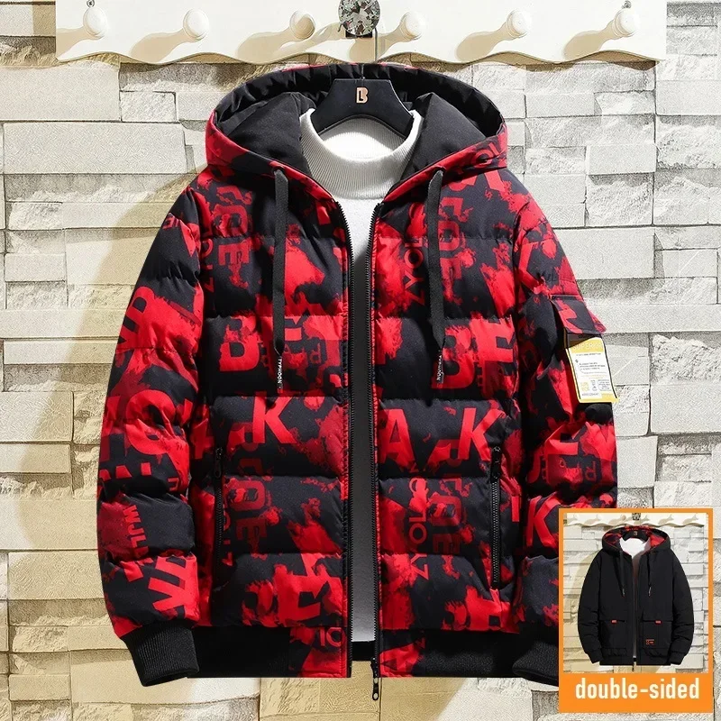 

2024 Men's Oversize Jacket Hooded Warm Padded Winter Jackets Men Double-sided Fluffy Autumn Korean Style Parka Coat Camouflage