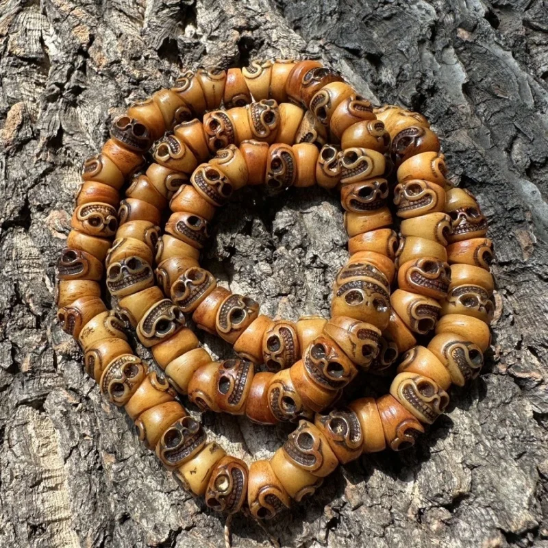 Natural Tibetan Yak Bone a Dai Hand-Carved Pork Intestine 108 Prayer Beads Bracelet