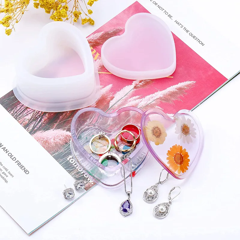 Crystal DIY Epoxy Resin Hexagonal Jewelry Box Silicone Mold Love Heart Storage Box Mold Brush Pot Resin Mold Jewelry Handcrafts