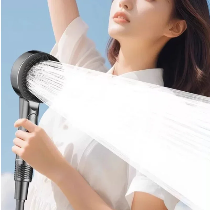

Bathroom High Pressure Filtered Shower Head, 4 Modes Water Output with Button Control, Household Handheld Shower Sprayer