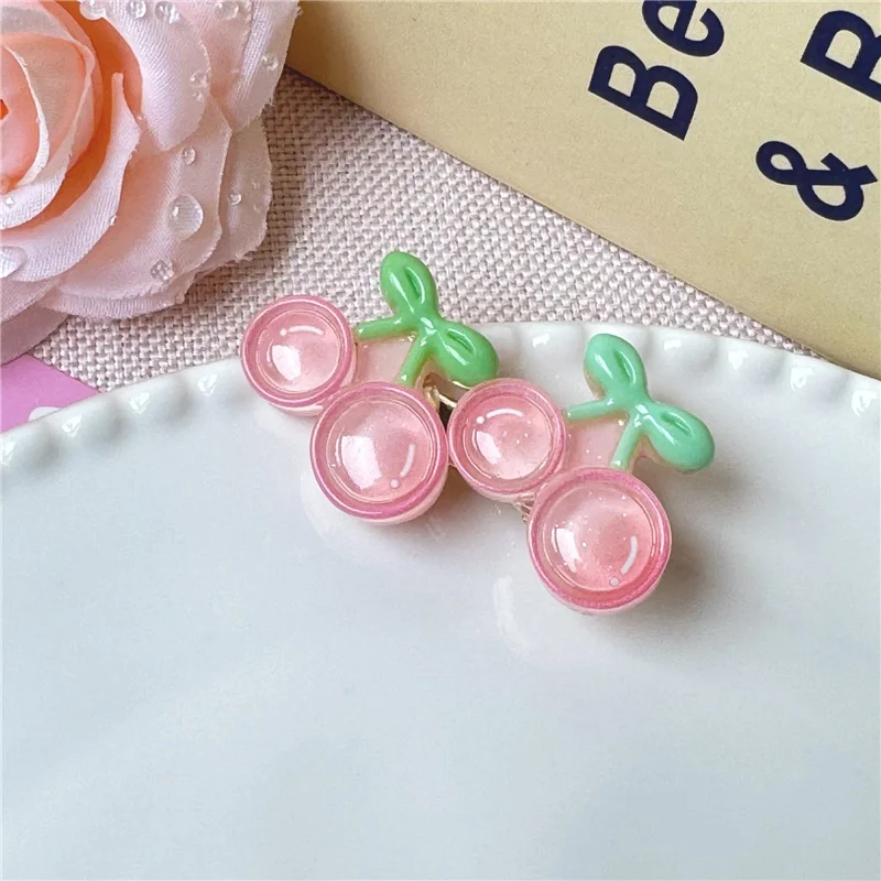 4 Stück/Set Mädchen Haaraccessoires Creme-Farbene Mattierte Eis-Transparente Frucht-Haarspangen Imitierte Frucht-Haarnadeln Pfirsich-Erdbeer-Kopfschmuck – Detail 6