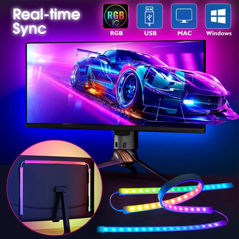 USB 5v Immersion Sync with Computer Monitor LED Light Strip, Dreamcolor RGBIC Rhythm Pickup Light for Gaming Decor, Xmas Gifts