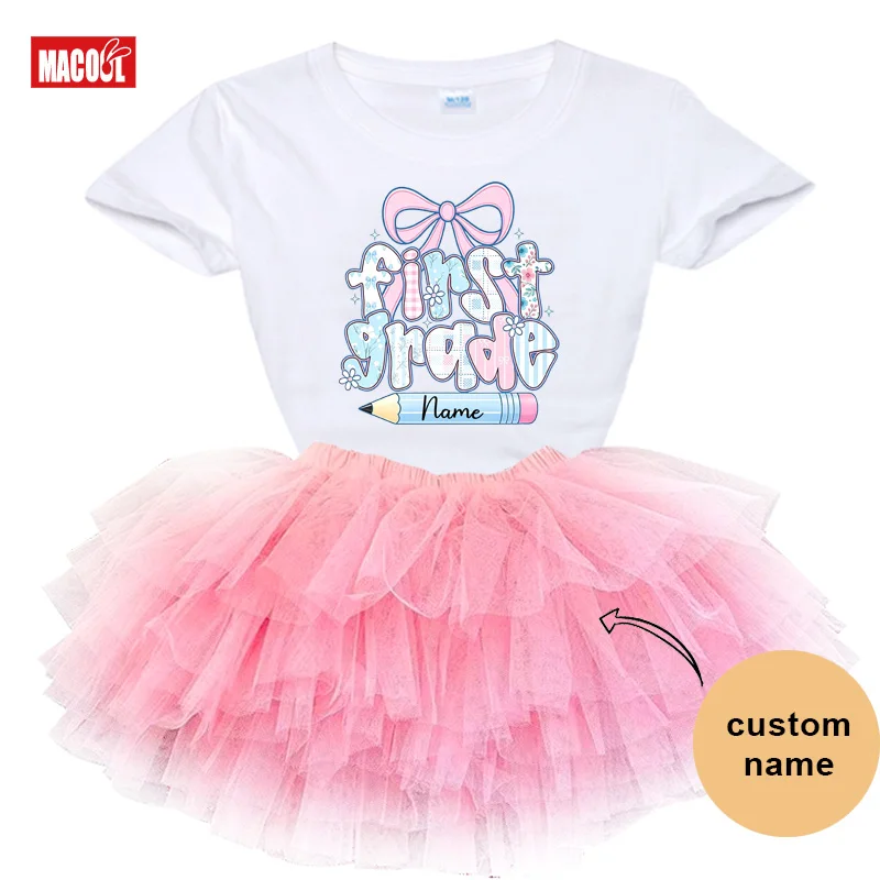 Girl First Grade Shirt Custom Preppy 1st Grade Shirt Girls Elementary First Day of School Outfit Costume Photography Personalize