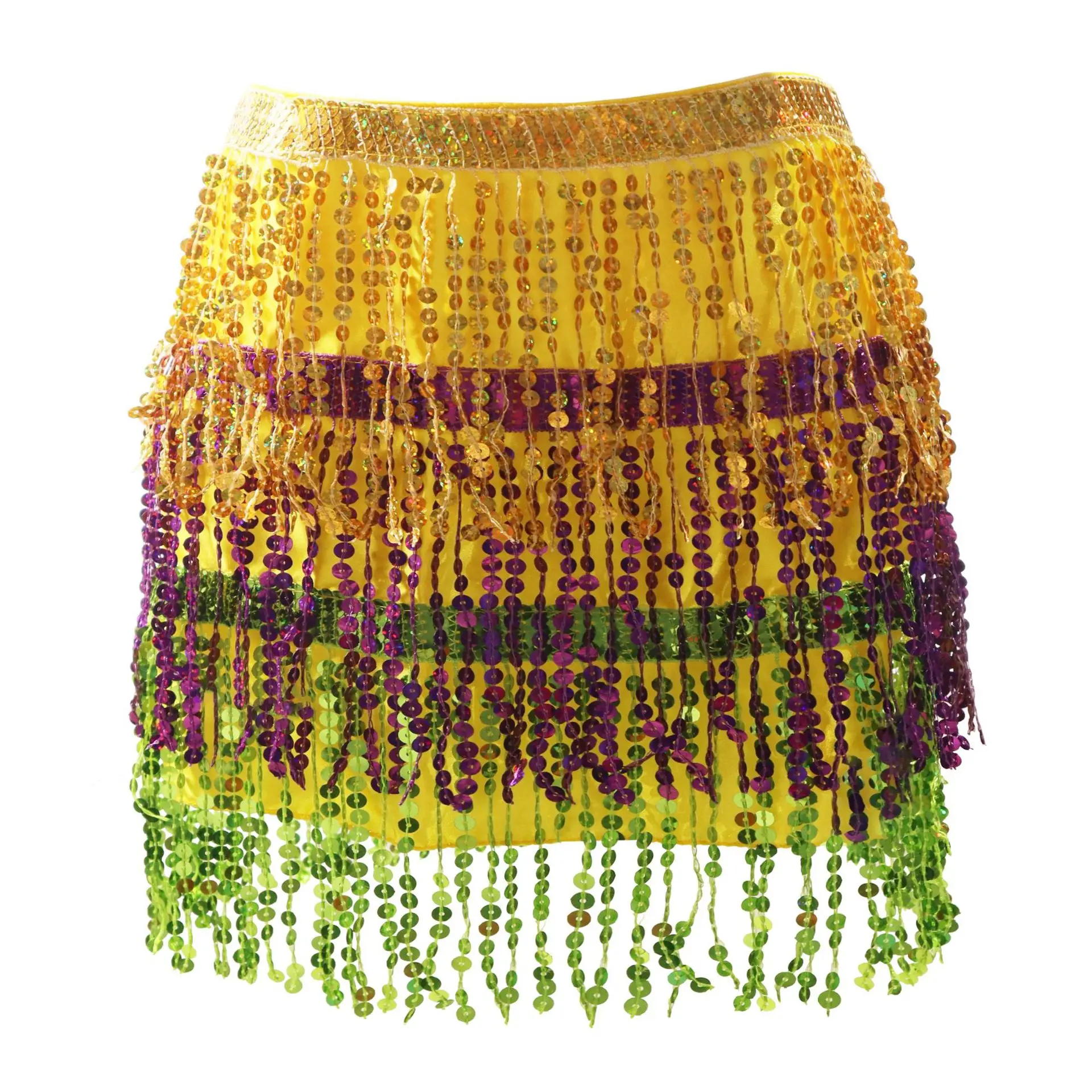 Buikdans Goud Paars Groen Gaas Rok Pailletten Fringe Midi Rok Carnaval Festival Dansvoorstelling Rok