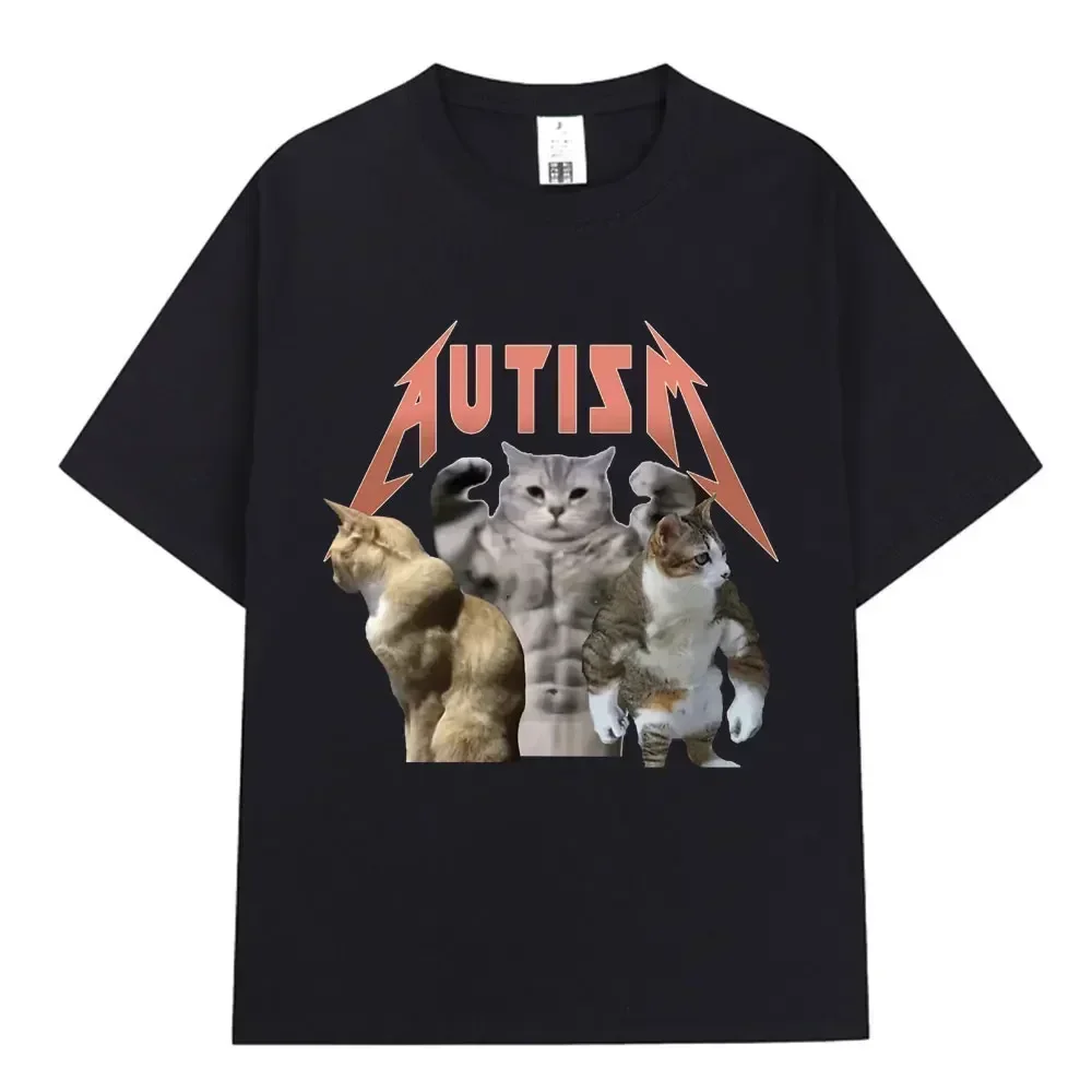 

Buff Cats Autism Memory T shirt Fitness Gym Fashion Hip Hop Short Sleeve T men's Summer Comfortable T shirt