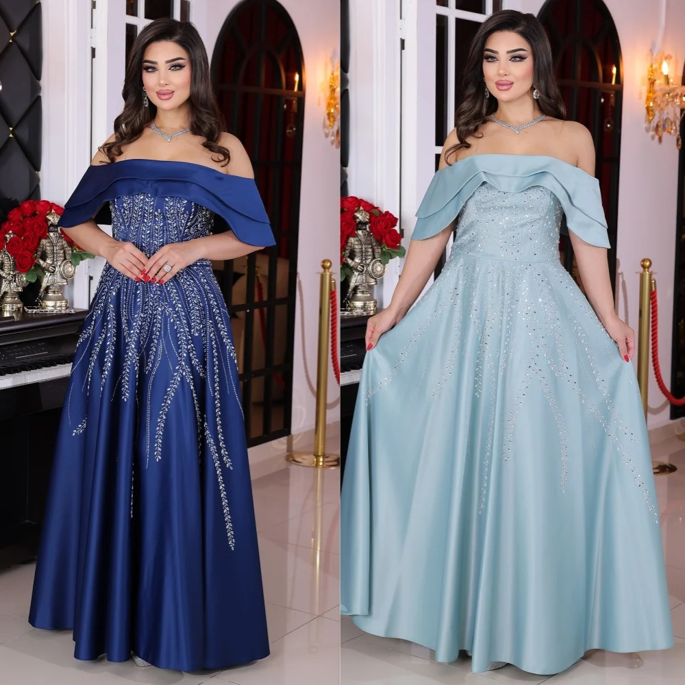 

Exquisite Intricate Sparkle Rhinestone Beading A-line Off-the-shoulder Long Dresses Bespoke Occasion Dresses Matching Formal