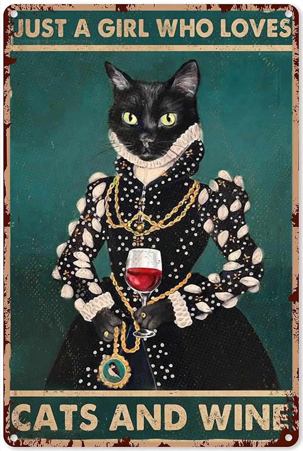 Retro Style Metal Sign Cat Tin Art Vintage Just A Girl Who Loves Cats and Wine Tin Sign Decoration Vintage Chic Metal Poste sign