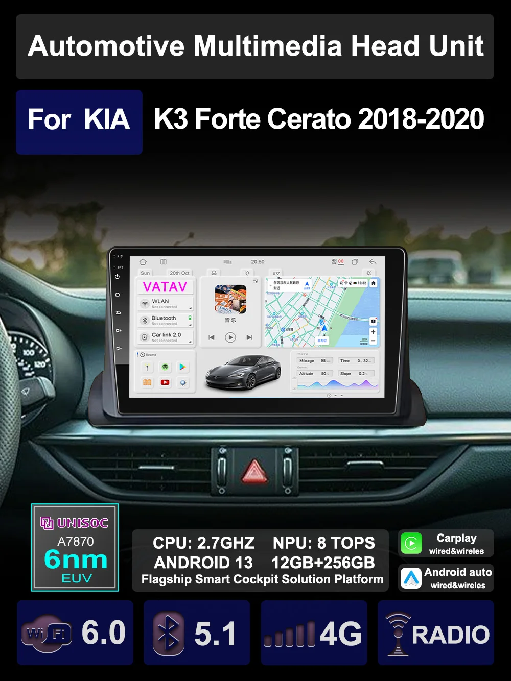 For KIA K3 Cerato Forte 2019-2020 Vehicle Android Multimedia AI Voice Carplay Auto GPS Navitation stereo Radio Player Head Unit