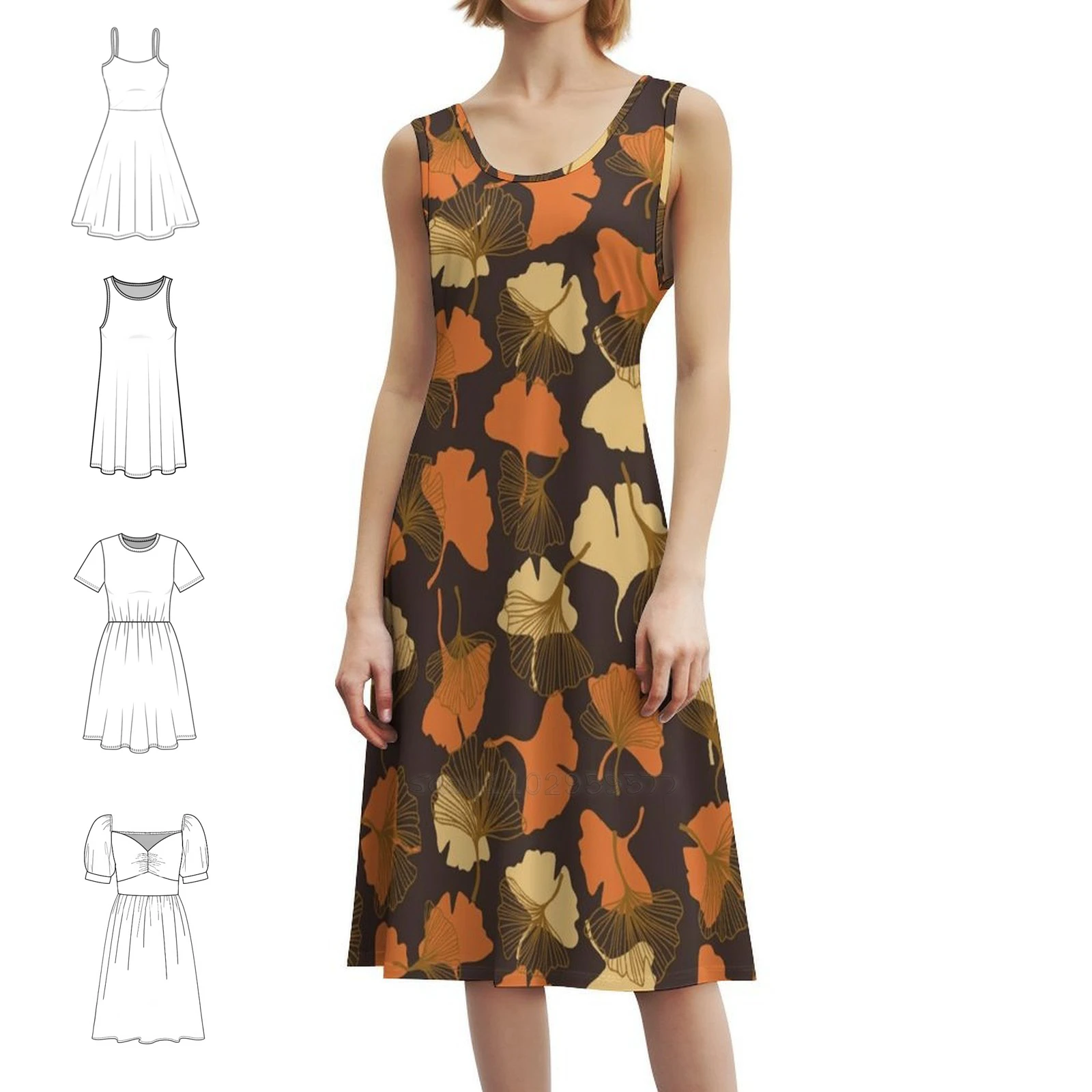 Folhas de outono boêmio vestido sem mangas para mulheres impressão praia vestidos de festa outono folhas outono padrão de folha outono roupas femininas