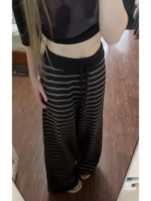 Classic Wide Leg Pants Striped Floor-Length Thick Warm Retro Commute Sle High Waist Long Pants Korean Version Casual Pants