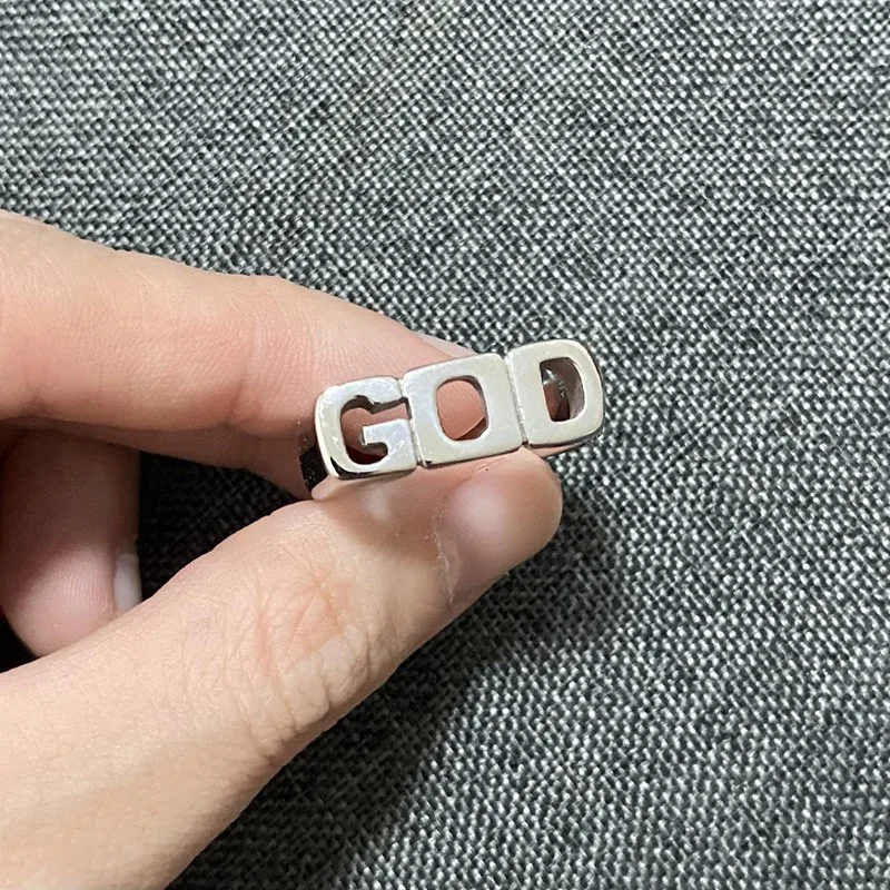 Letter God Stainless Steel Rings Motor Biker Fashion Gothic Party Punk Simple Mens Vintage Jewelry Black Steel Color Wholesale