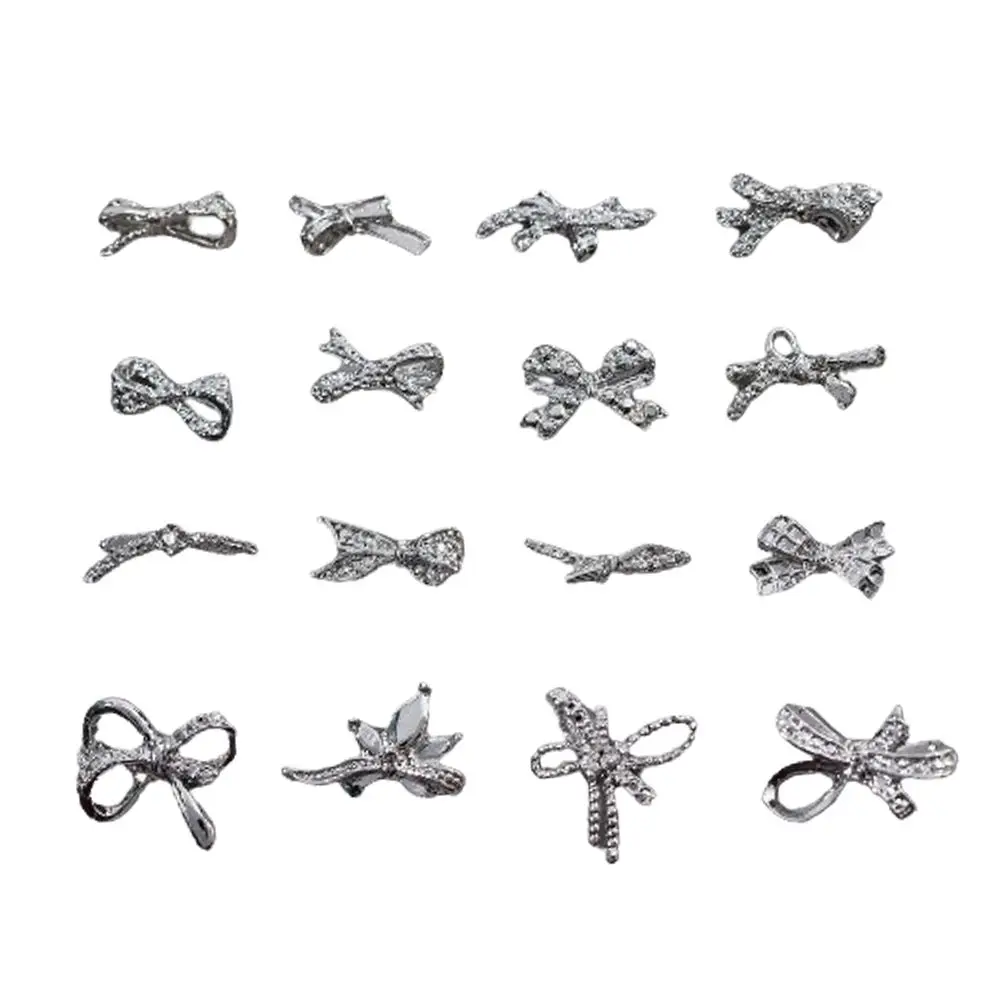 Metal Alloy Encantos para Nail Art Decor, Strass 3D, Fita Bow, Bow Shaped, Luz, Luxo Manicure Decoração, Jóias Presentes, 10PCs