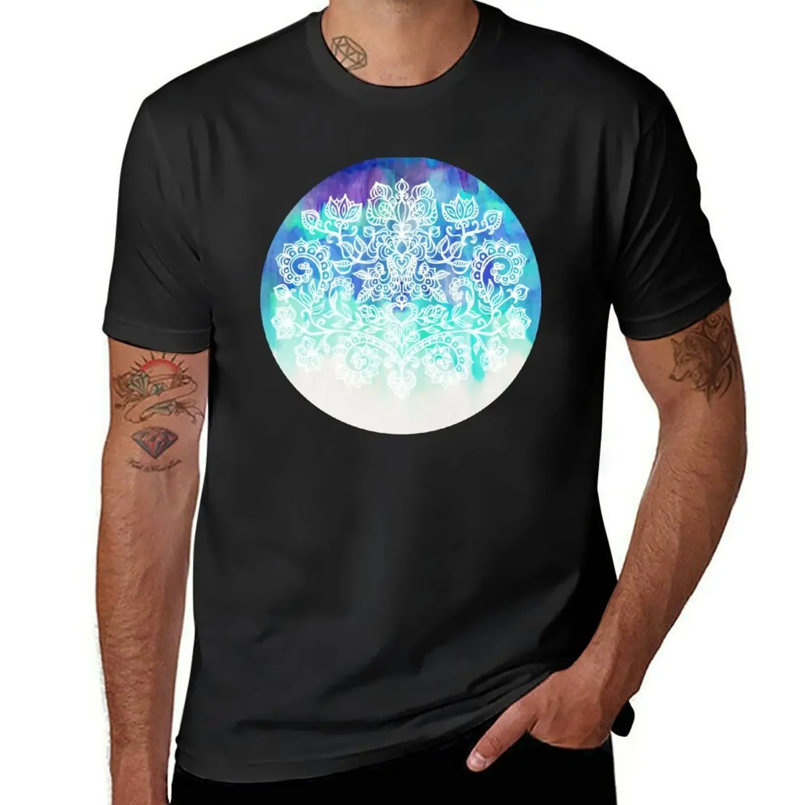 Indigo & Aqua Abstract T-Shirt tees oversizeds anime tshirt mens clothing