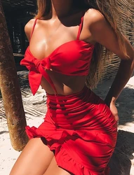 Women's Sets ruffles summer 2 piece set crop top short package hip skirt two piece set skirts summer for female women