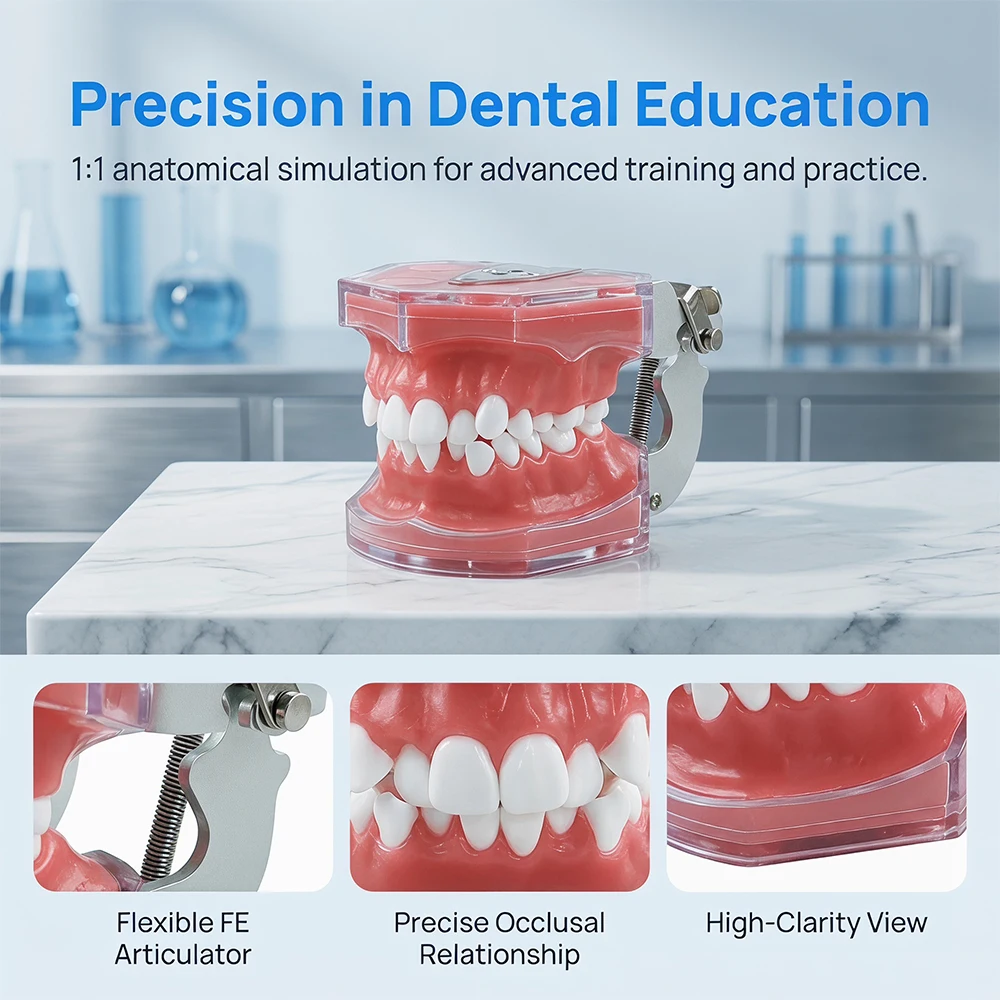 Flexible Dental Typodont Model with Articulator, Realistic Gum & Teeth, 1:1 Scale for Dental Training & Oral Hygiene Practice