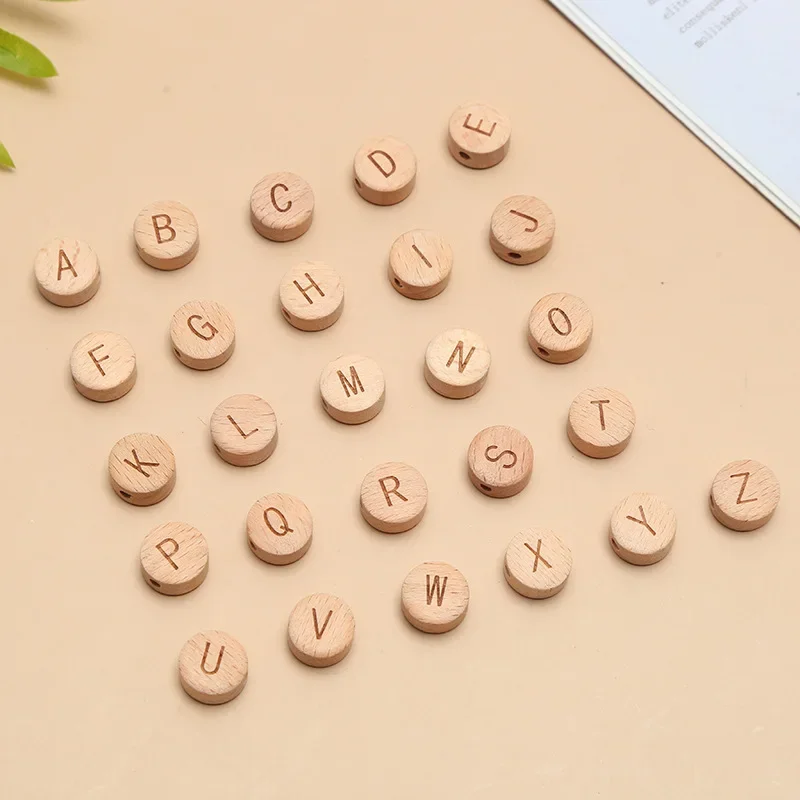 2Pc Wood Letters Bead Round Letter English Alphabet Baby Pacifier Chain Clip Bracelet DIY Personalized Name Accessories Teether