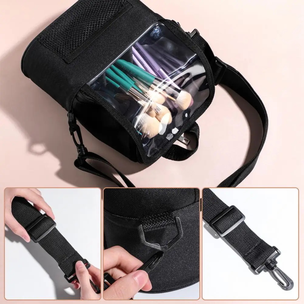 Cosmetic Bag Capacity Professional Makeup Artist Bag with Adjustable Belt Shoulder Strap Transparent Visible Window for Travel