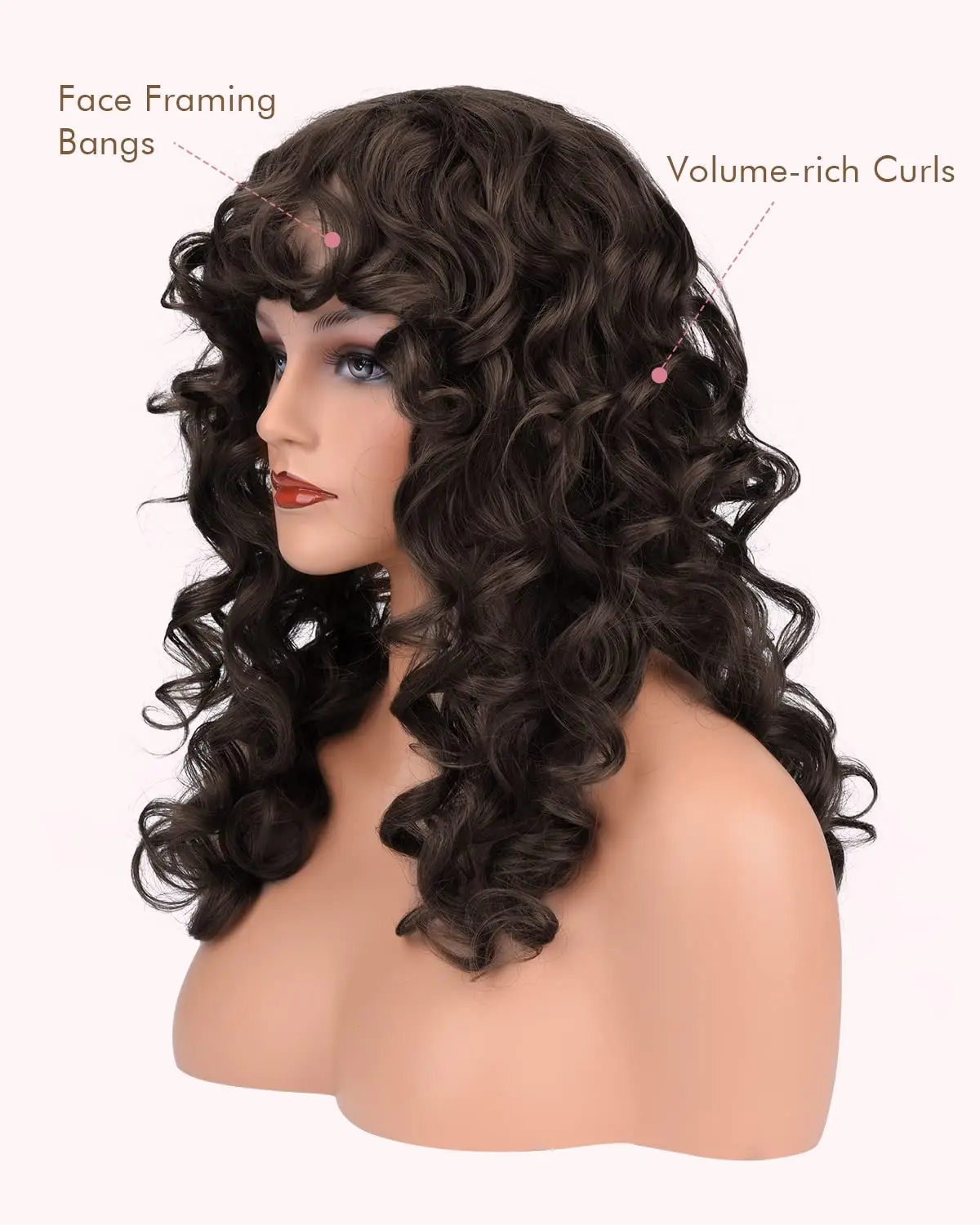 Long Curly Wig With Bangs Brown Black Shag Haircuts Hair Synthetic Replacement Wigs For Women Daily Use Cosplay 20 22 24inch