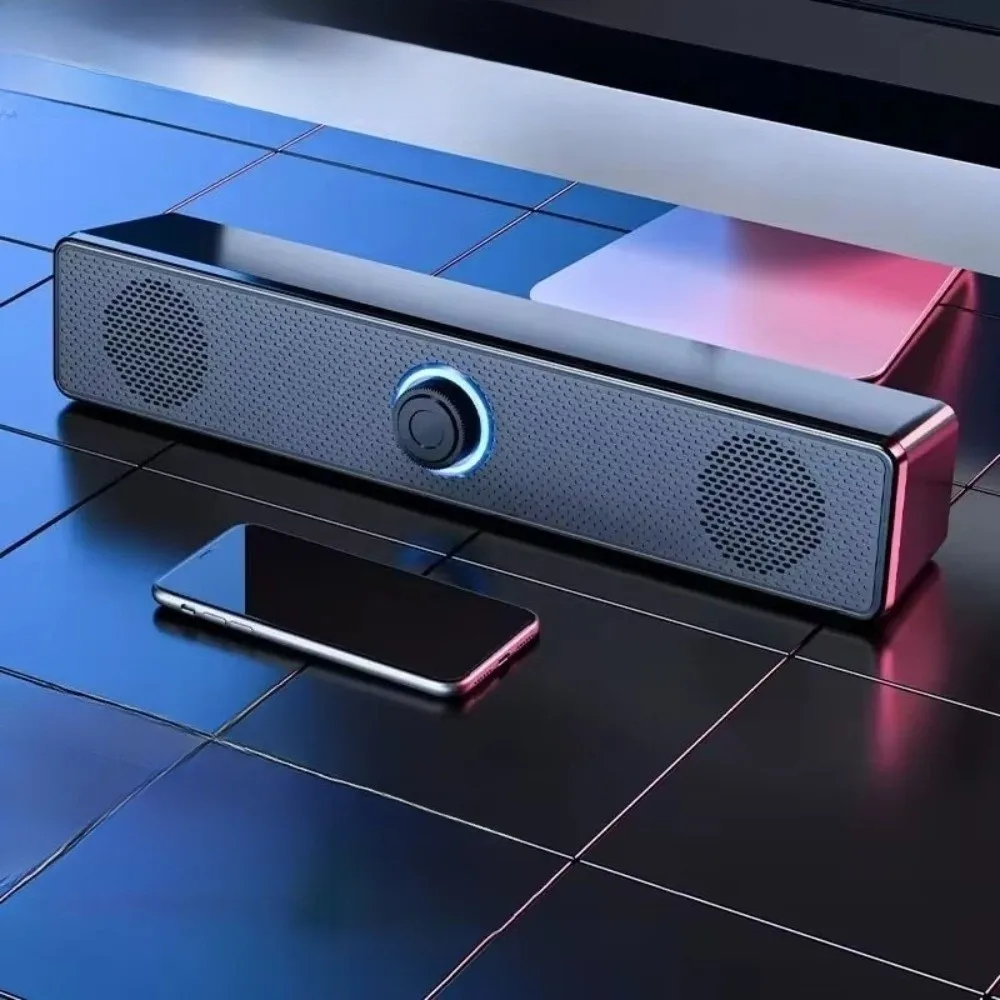 مكبر صوت USB محمول بمقبض سلكي ومكبرات صوت طويلة وموسيقى ستيريو سوداء محيطة للهاتف المحمول #2