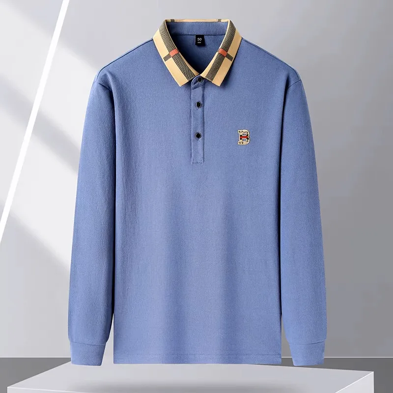 

Роскошные бренды логотипы рубашки Polo мужские осенью новые высококачественные шелковые хлопчатобумажные футболки для гольфа мода отдых бизнес мужская одежда