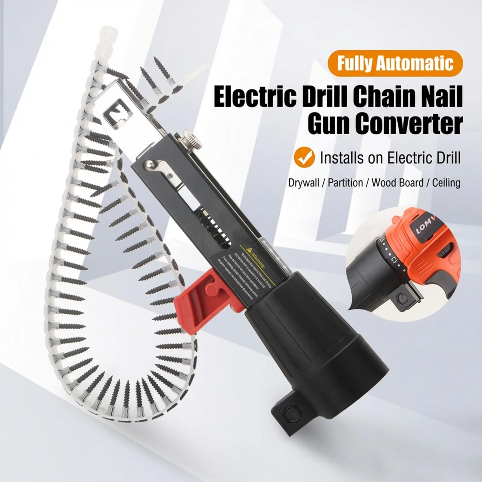 50 Nails Electric Screwdriver Metal Auto Feed Tool for Plasterboard Woodworking Drywall Fastener Chain Belt Efficient Gear