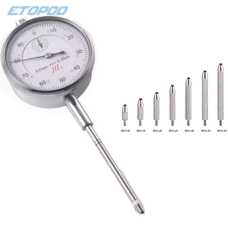 Extension d'indicateur de cadran de qualité industrielle, adrenM 2,5mm, D5xL10, 15, 20, 25, 30, 80, 90, 100, pointe à bille 0-10mm, jauge à cadran longue, la plus récente