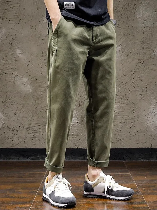 

Retro American Work Pants Men's Spring Summer Loose Large Size Straight Nine Points Casual Trousers Faionable And Haome
