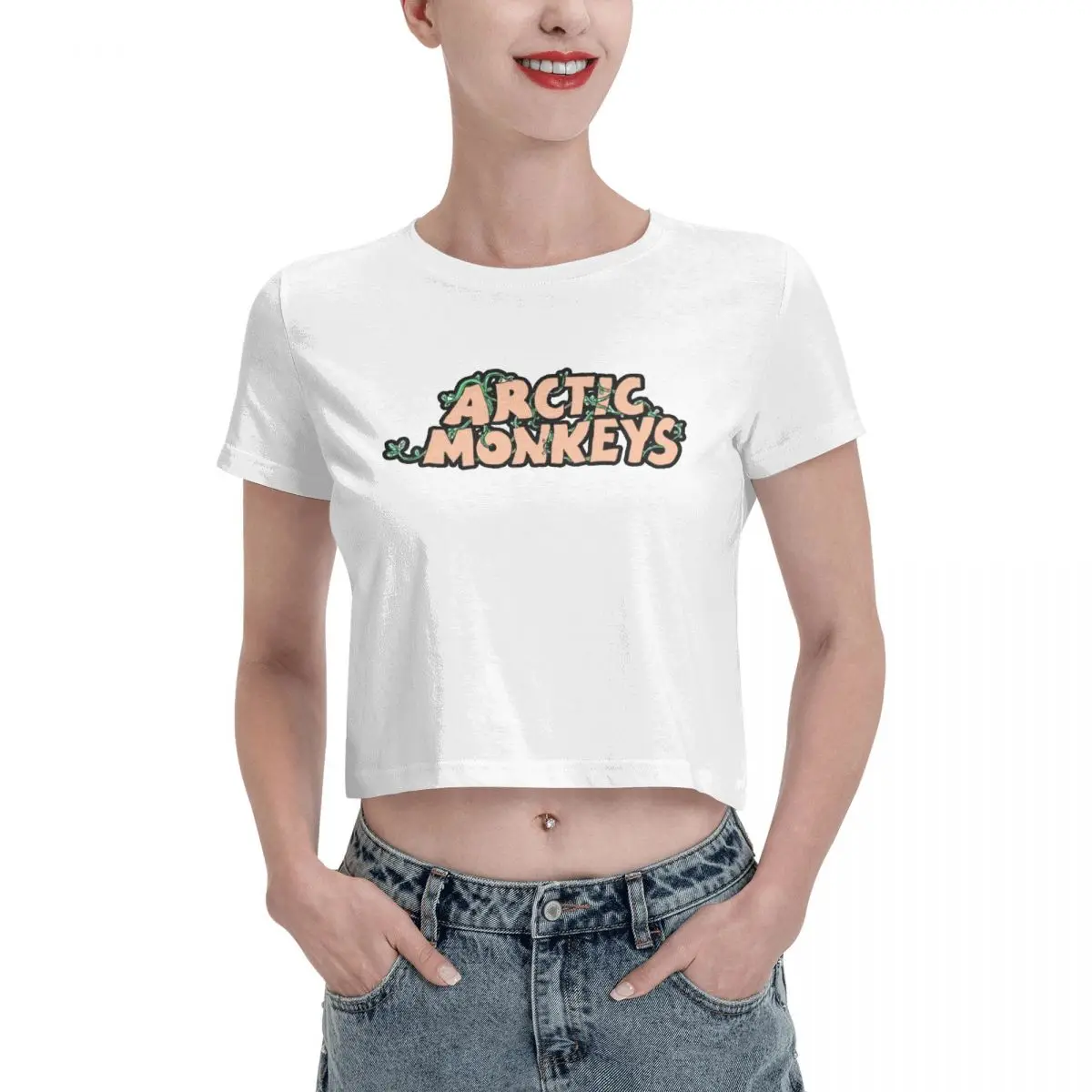 Arctic Monkeys Inspired Tshirt Cartoon Graphic Tees Female Crop Top,Leak navel T-shirt