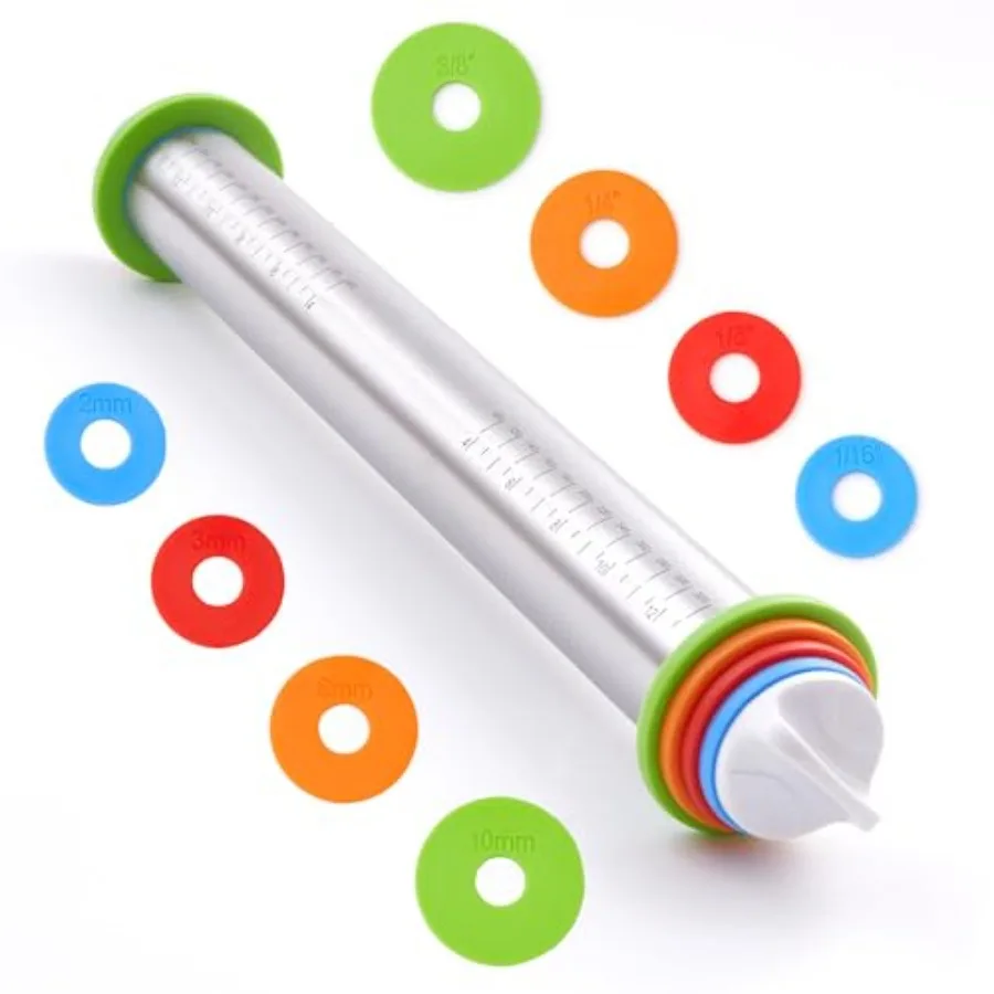 

17, регулируемый скалка из нержавеющей стали с толстыми кольцами для точного контроля теста в применении выпечки, включая Fonda