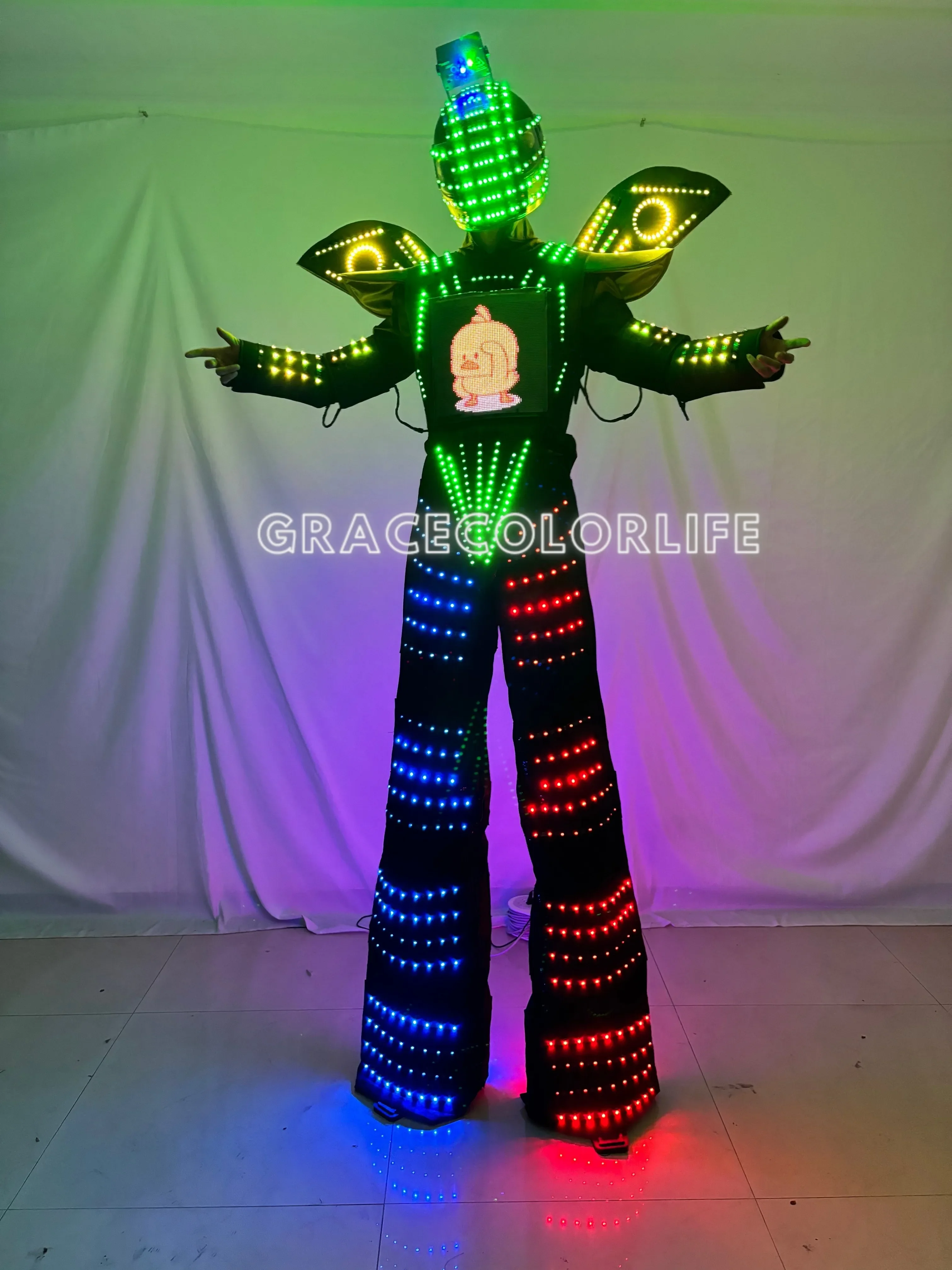 

LED Robot Costume Stilts Robot Lumilous Party Event Entertainment Show Performance Vivid LED Costume