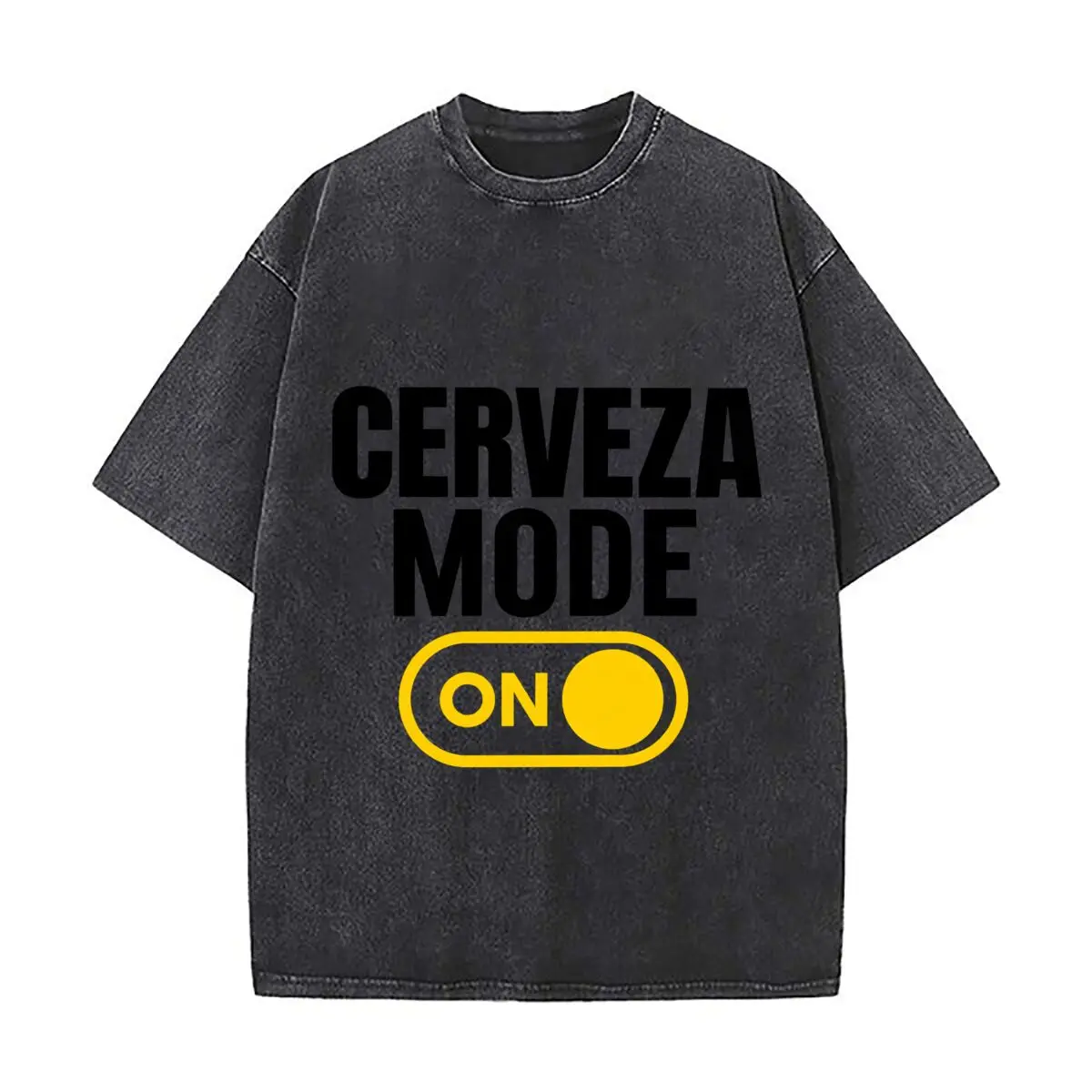 Cerveza Mode On Yellow Toggle Switch Distressed Faded Baggy Streetwear Tops for Park Hangouts