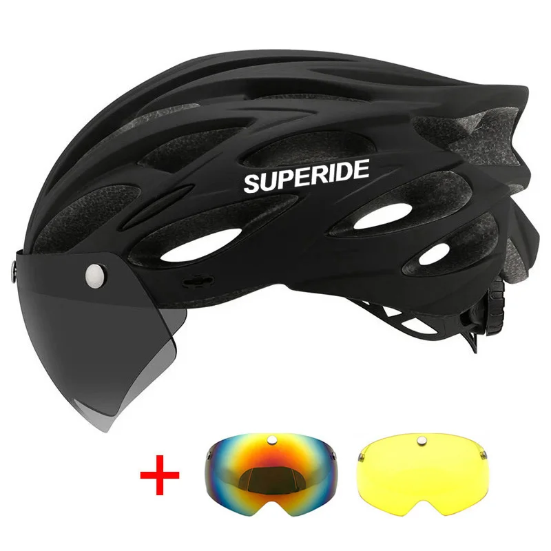 SUPERIDE Ultraleichter Fahrradhelm mit magnetischen Googles und Sonnenblende für Herren und Damen, In-Mold-Rennrad, MTB-Fahrradhelm