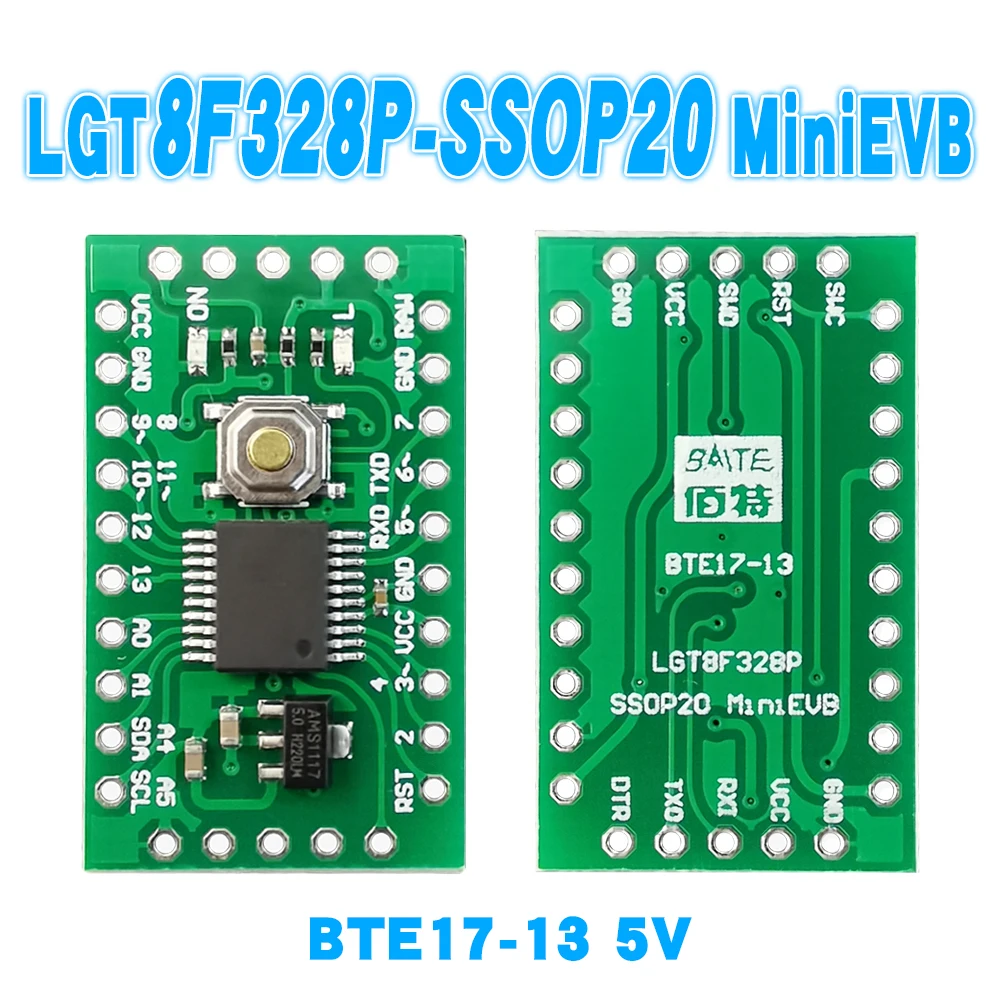 LGT8F328P SSOP20 MiniEVB Substitui Arduino Pro Mini ATMeag328P, Totalmente Compatível, Sem Agulhas