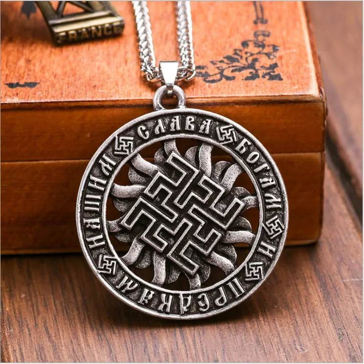 Retro Religious Slavic Rune Sunflower Necklace Men's Punk Alternative Trendy Cool Jewelry