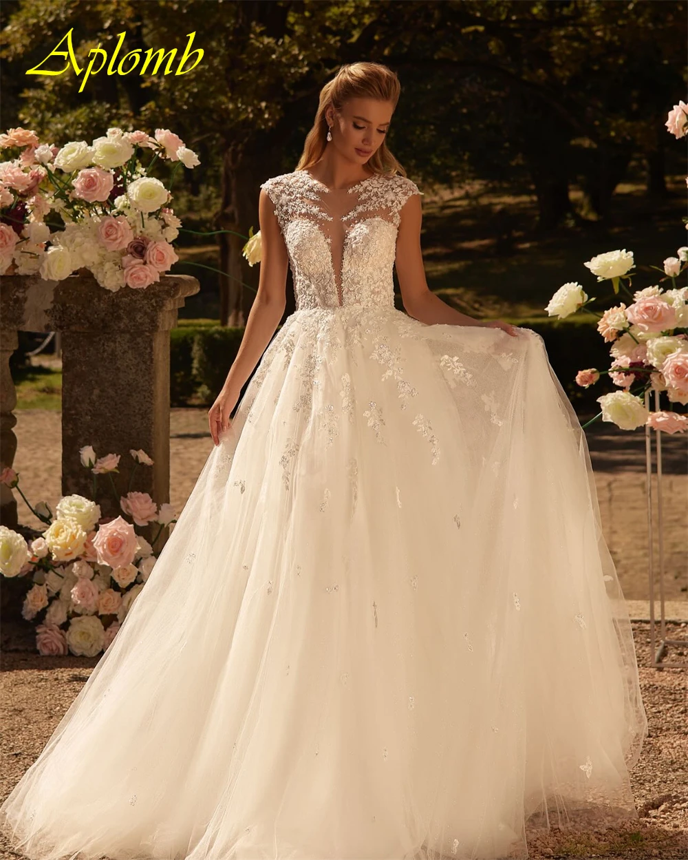 فستان زفاف أورجانزا أبيض أنيق مخصص مثير برقبة دائرية وأكمام قصيرة زي العرائس ناعم على شكل حرف a ذيل محكمة فيستدو دي نوفيا #6