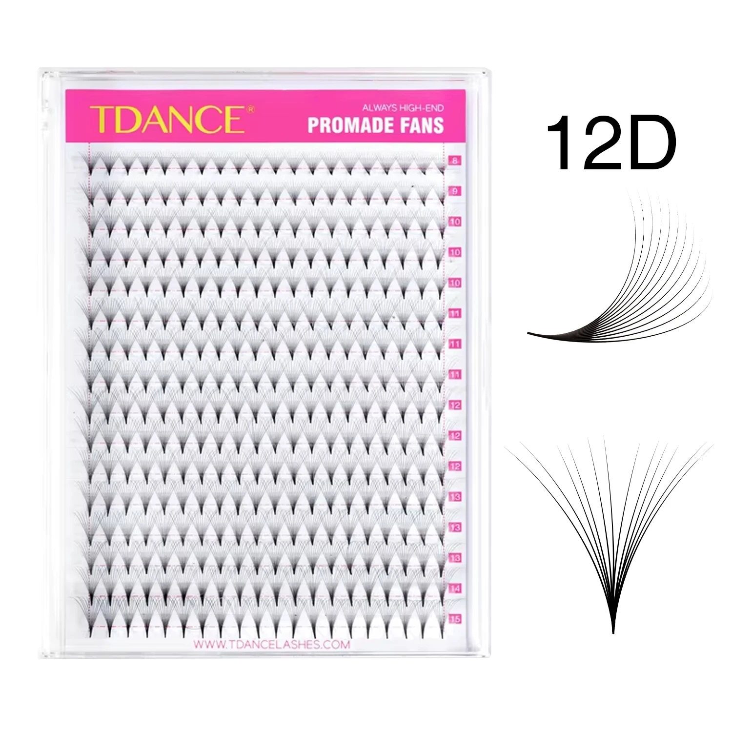 TDANCE 12D 320 Vorgefertigte Volumen-Wimpernfächer 16 Linien Spitzer Ansatz Russische Fächer Wimpernverlängerung Mittlerer Stiel Faux Mink Wimpern