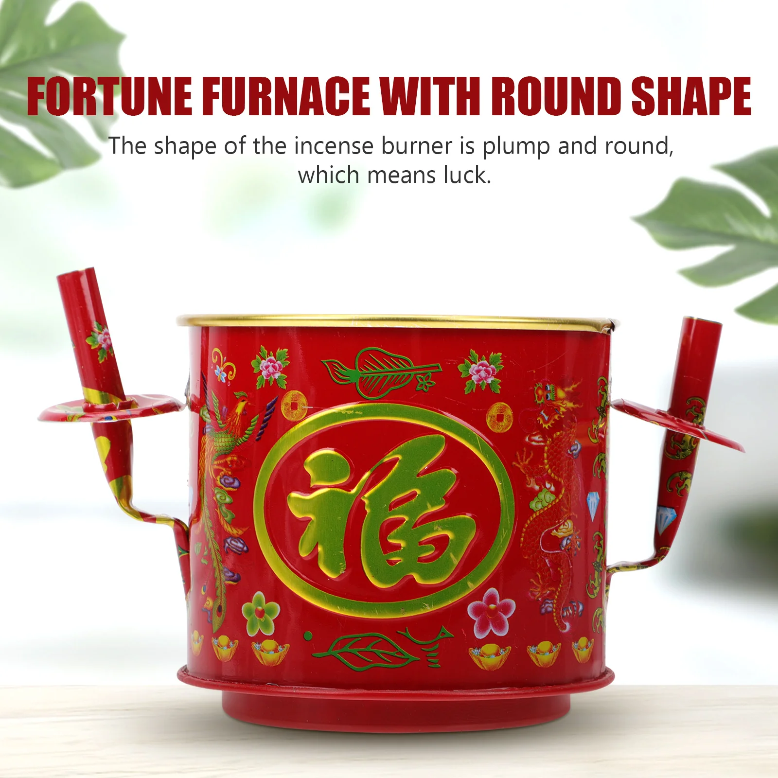 

Chinese New Year Fortune Incense Burner Round Sacrifice Stove Decorative Container Outdoor Censer Lucky Present